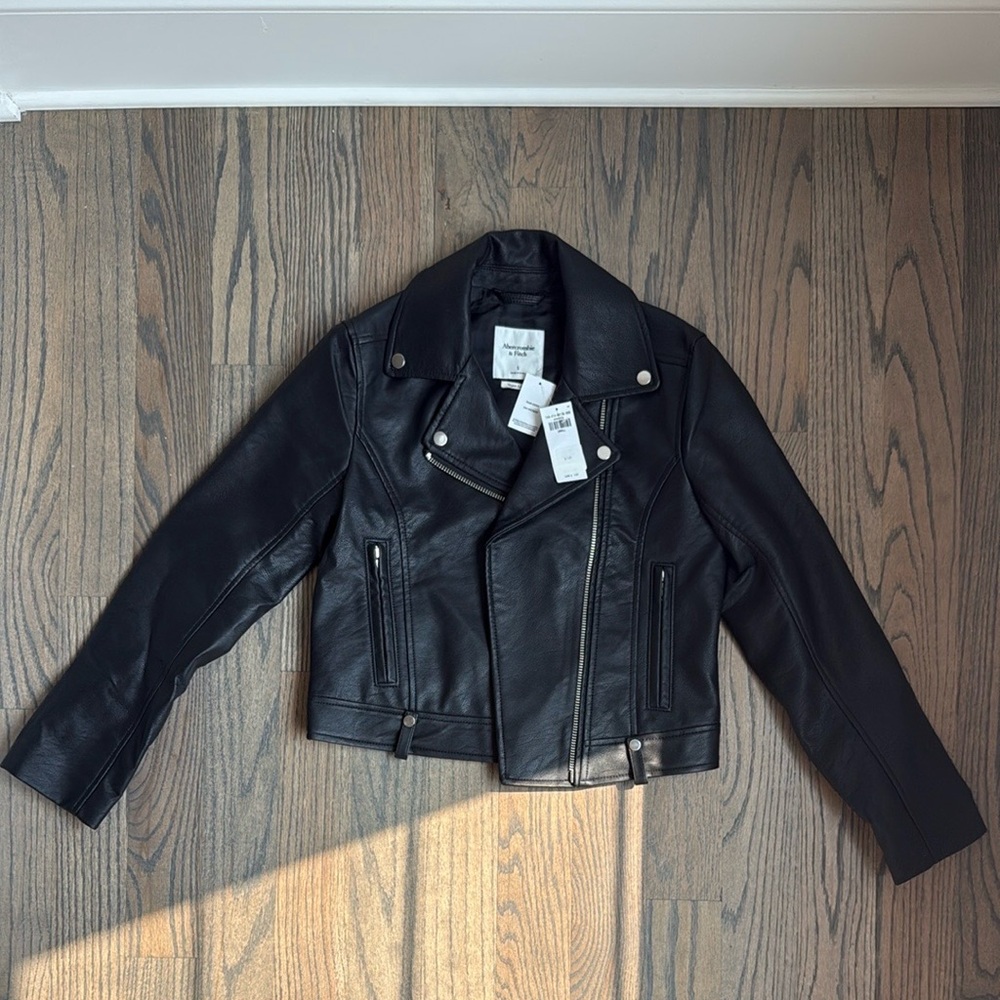 Abercrombie Vegan Leather Moto Jacket – Black, Size Small, Women’s